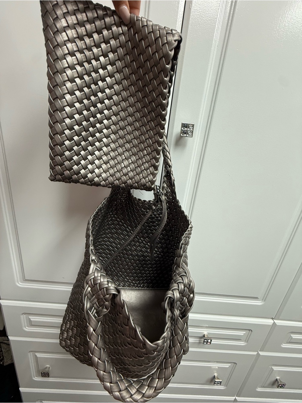Woven Metallic Tote Bag in Pewter - Picture 4 of 8